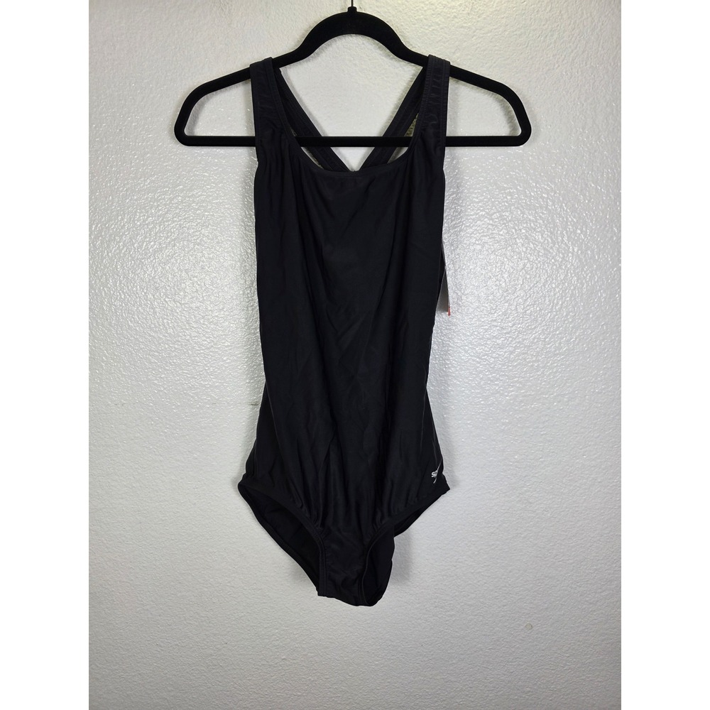 Speedo PowerFLEX Womens‎ One Piece Swimsuit Black Size 10 UPF 50+